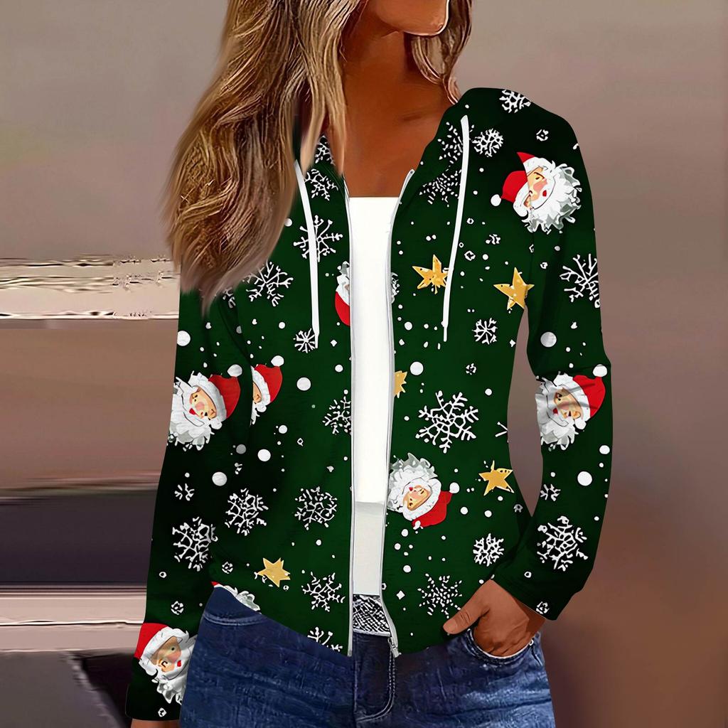 Dame Mote Juleprint Casual Glidelås Langermet Hettejakke