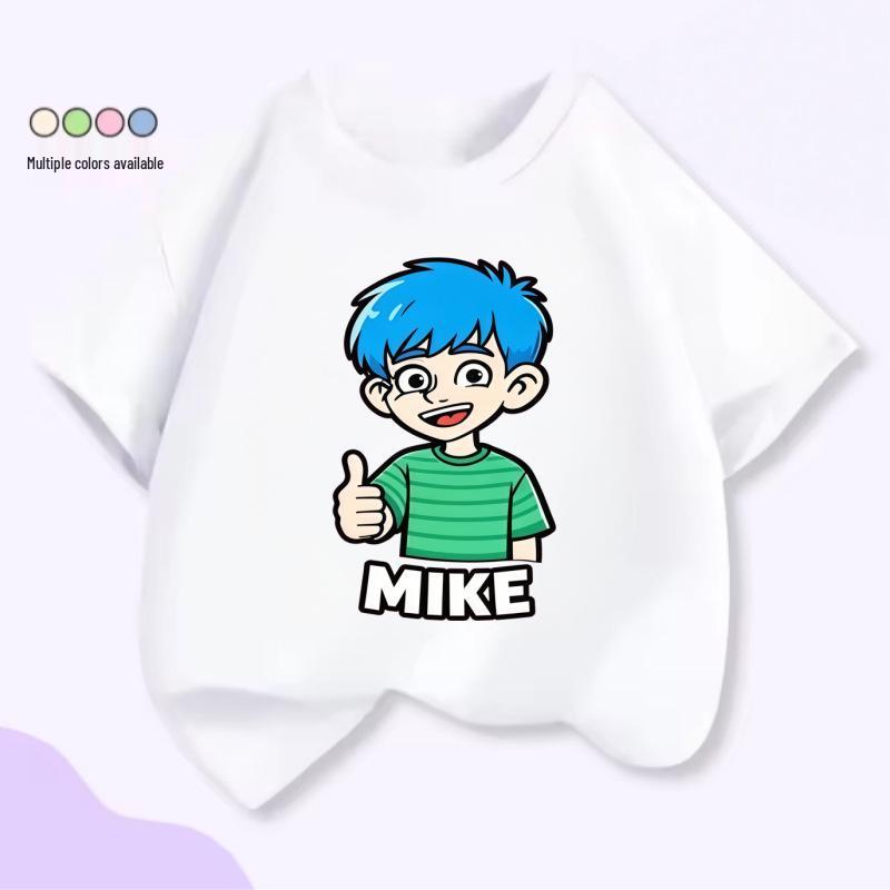 Unisex Kids Cartoon Print Cotton T-Shirt, Short Sleeve, Summer Trendy Top