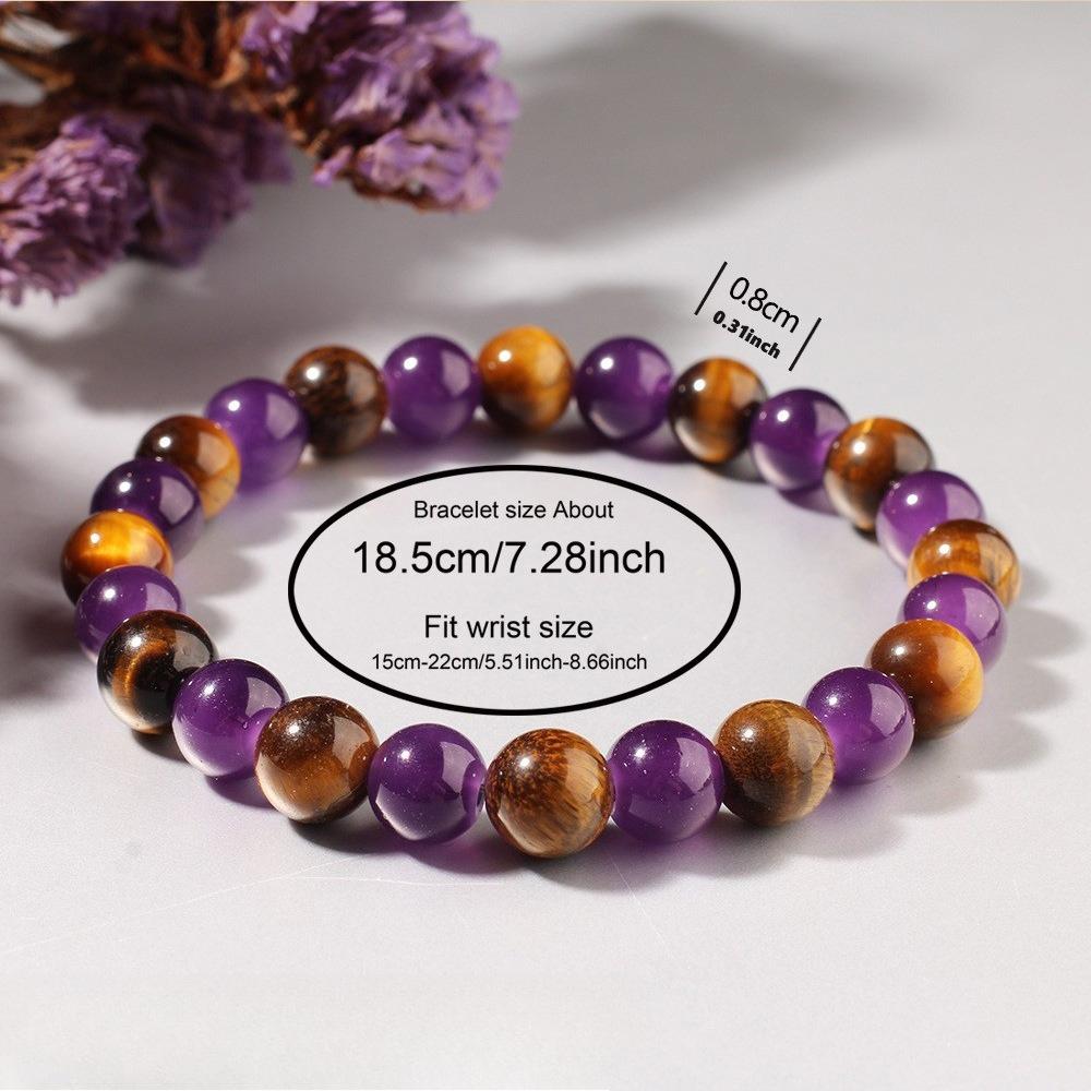 Festive Gifts Amethyst And Tiger Eye Beaded Bracelet Elegant Fashion Jewelry For Men And Women Daily Wear Simple Versatile Accessory