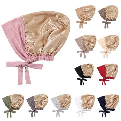 Muslimische Satin-Hijab-Kappe Vollständige Abdeckung Innere Mütze Islamisches Kopftuch Stretch-Turban Untertuch Häubchen Bänder Kopftuch Ninja Kopfbedeckung