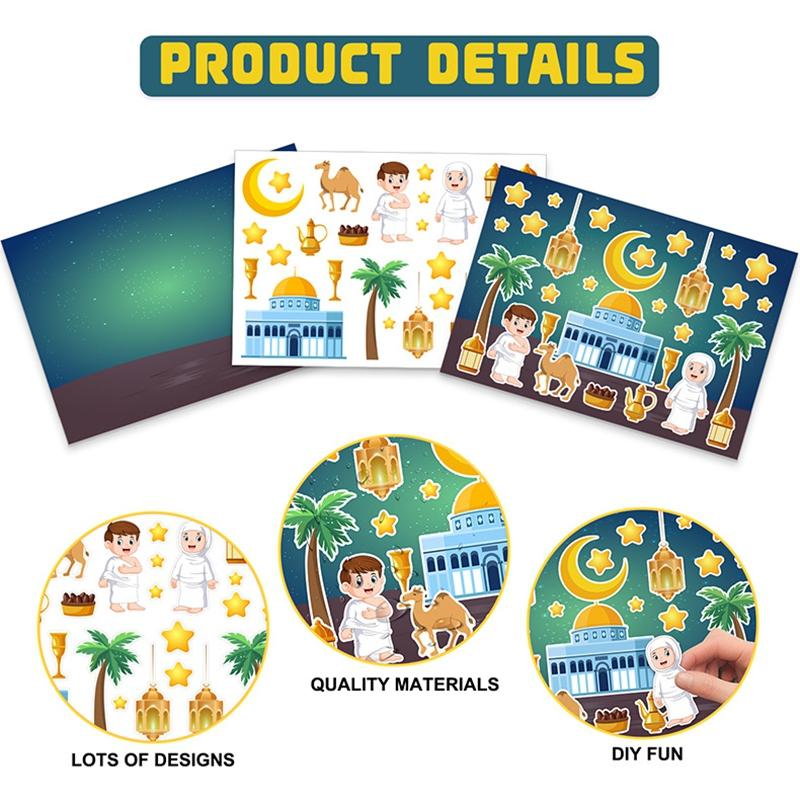 Cartoon Diy Moon Stickers Party Gift Label Stickers Set For Middle East Ramadan Eid Al-Fitr Festival Party Diy Scene Decoration