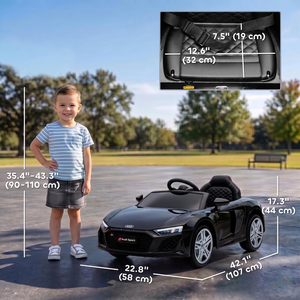 Electric Ride-On Car for Kids, 12V, R8 Spyder, 2 Motors, Black