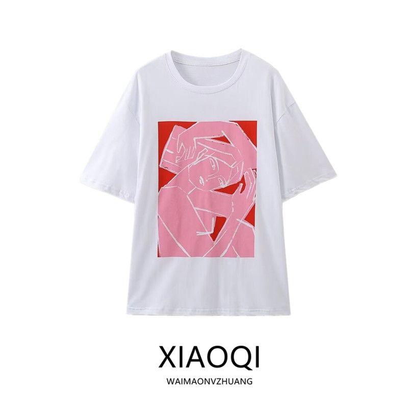 Fashion Style 2024 Summer New Simple Fashion Casual Color Print T-shirt Women's Top Women's Clothing 1165236