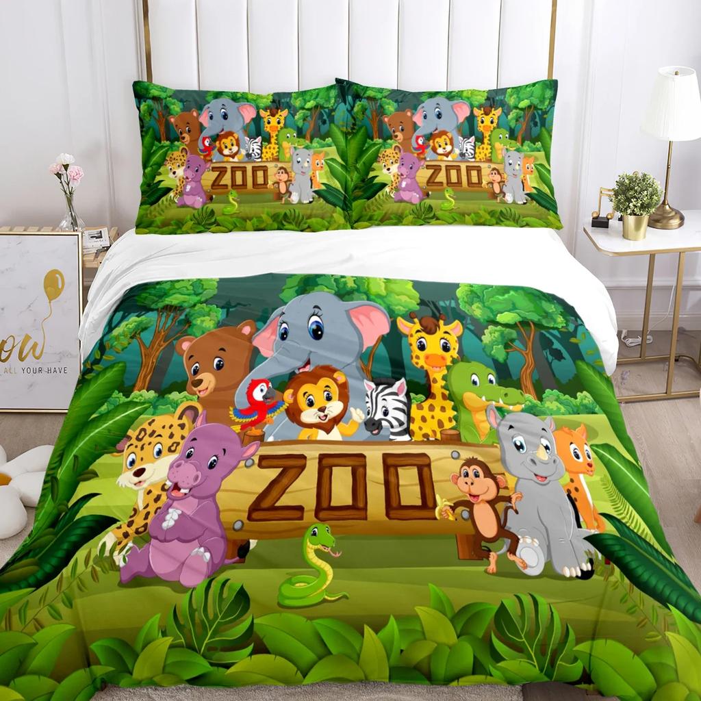 Jungle Animal Comfortable Duvet Quilt Cover Pillowcase Bedding Set Children Bedroom Decoration Home Textile