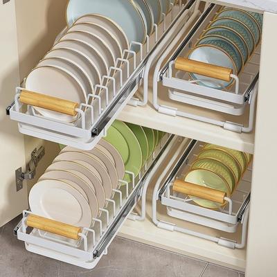 Single Tier Dish Drying Rack Metal Wear Resistant Under Sink Rack No-Drill Installation Multifunctional Pull Out Drawer