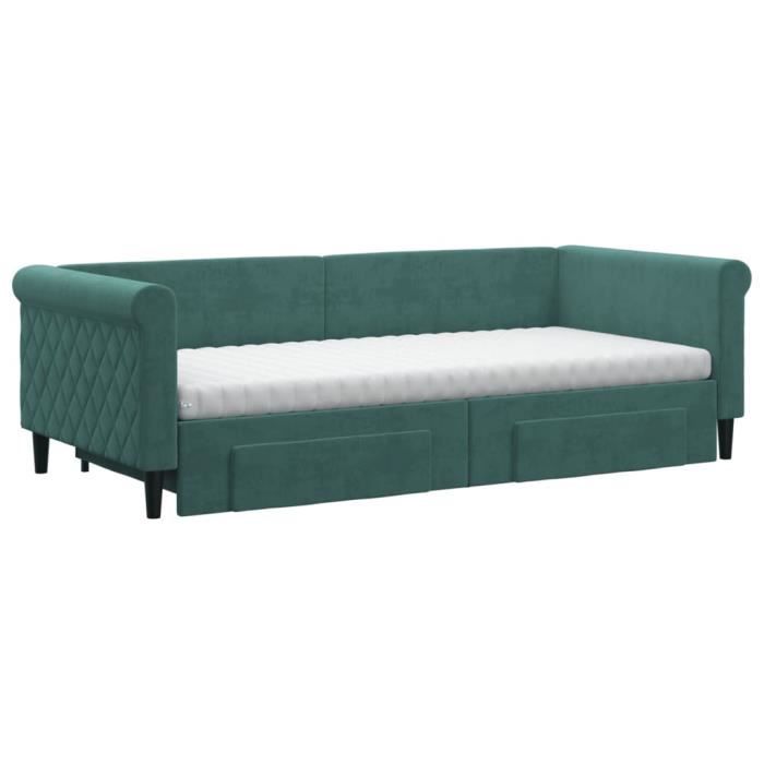 VidaXL Daybed with Trundle and Drawers Dark Green 90x200cm Velvet 3197845