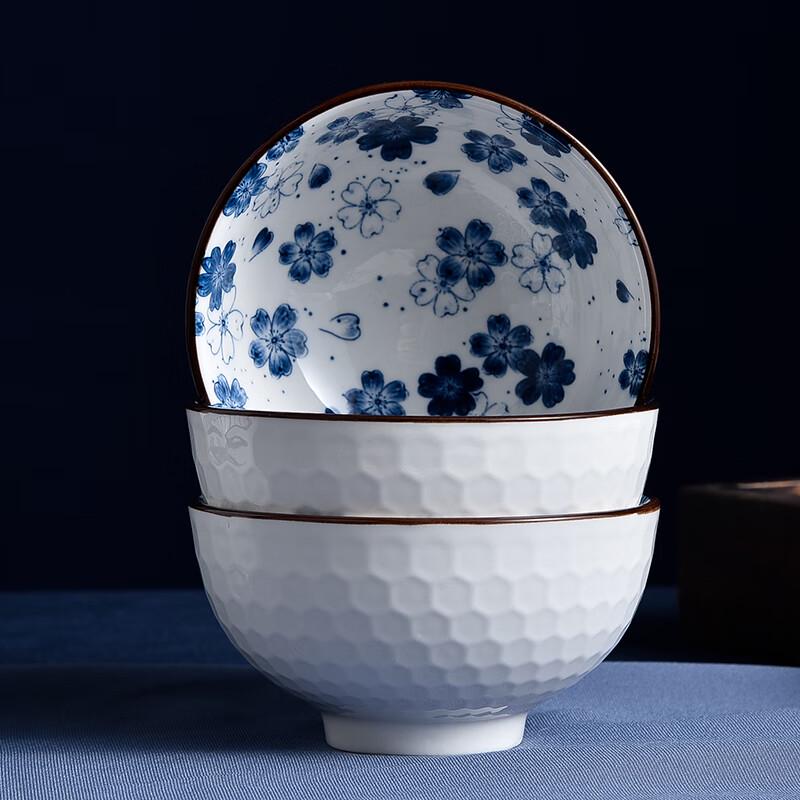 Handgefertigtes chinesisches blau-weißes Keramik-Essgeschirr-Set (4 Schüsseln, 4 Essstäbchen)