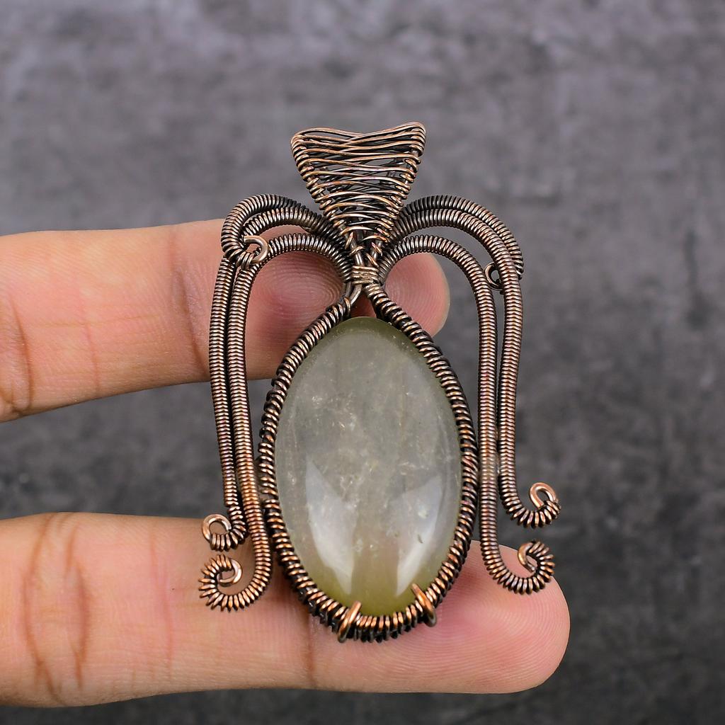 Natural Sunstone Gemstone Handmade Copper Wire Wrap Jewelry Pendant 2.48" E2M15