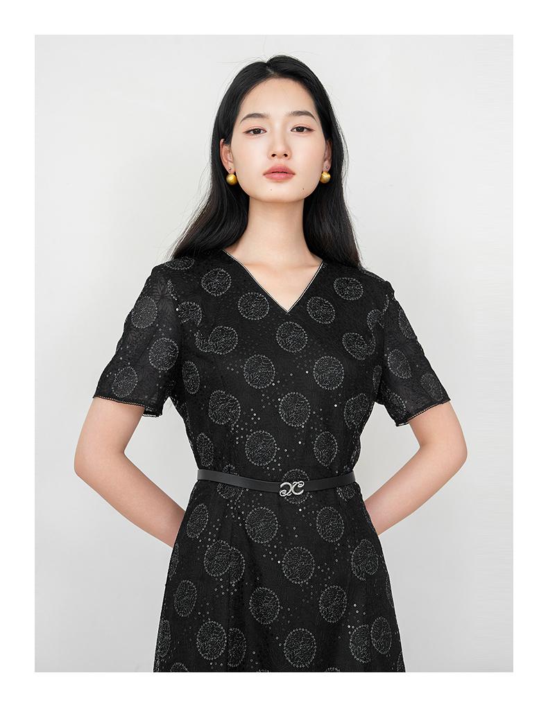 JUZUI Elegant Light Mature Wind Embroidered Glitter Waist Dress Women's Summer New Style