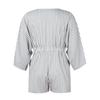 Summer Women'S Beach Resort Striped Knotted Tie Half-Sleeve V-Neck Slim Fit Waist Elastic Jumpsuit