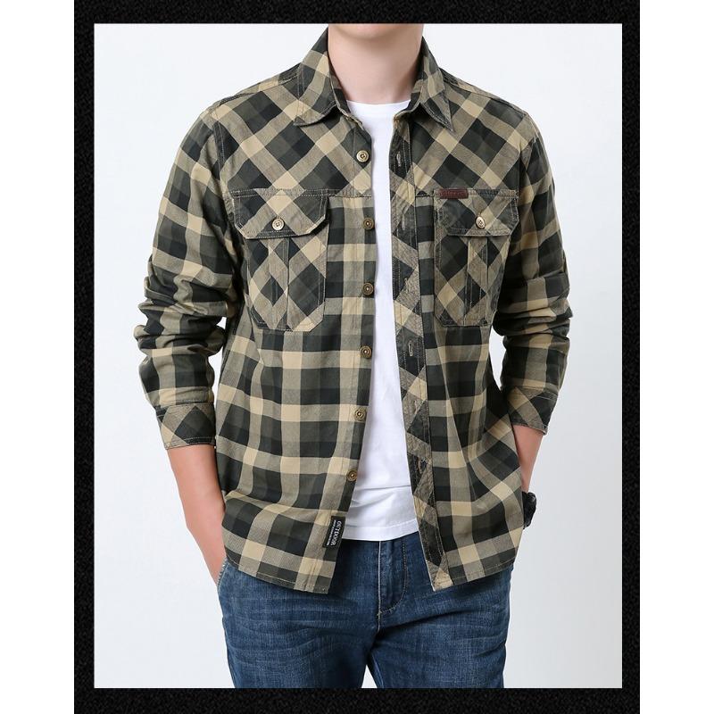 Men S Long Sleeve Shirt Multi Pocket Casual Plus Size Solid Color