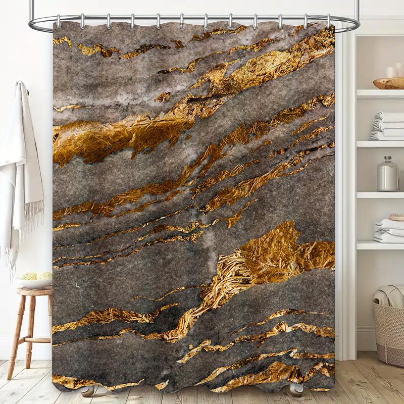 Luxurious Black Marble Shower Curtain with Custom Name Monogram Personalized Decor for Bathroom, Perfect Gift Ideas for Her (Gol