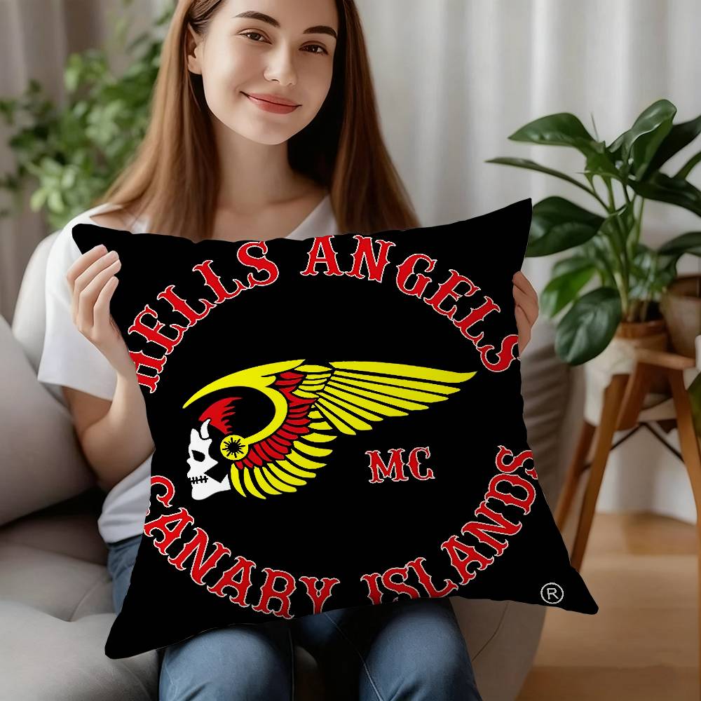 Moto Kissen H-Hells Angels Kissenbezug Kurzer Plüsch Sofa Dekorativ Geschenk Zuhause Doppelseitiger Druck Kissen