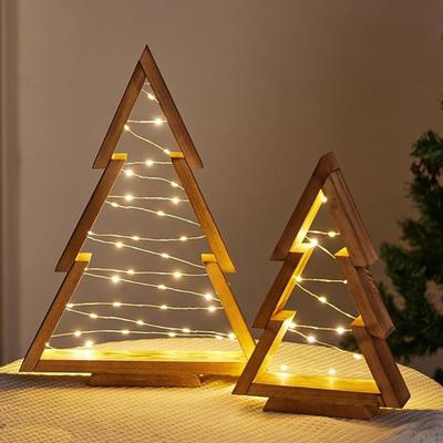 Weihnachtsbaum aus Holz mit Lichtern Beleuchtete Tischdekorationen Tischmittelstück für