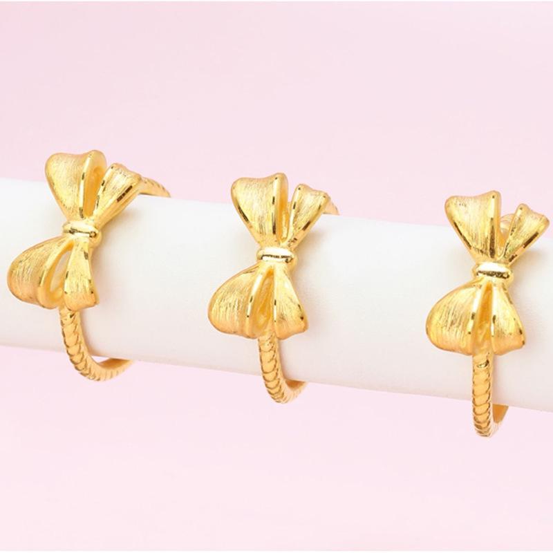 Gold-Plated Adjustable Brass Bow Ring - Simple Women's Style