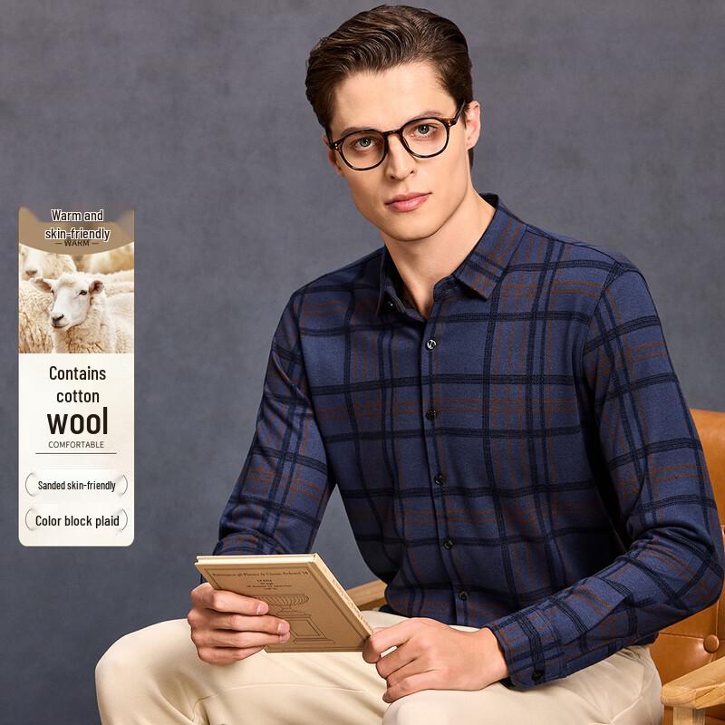 Antonio Men s Wool Blend Plaid Long-Sleeve Shirt 115