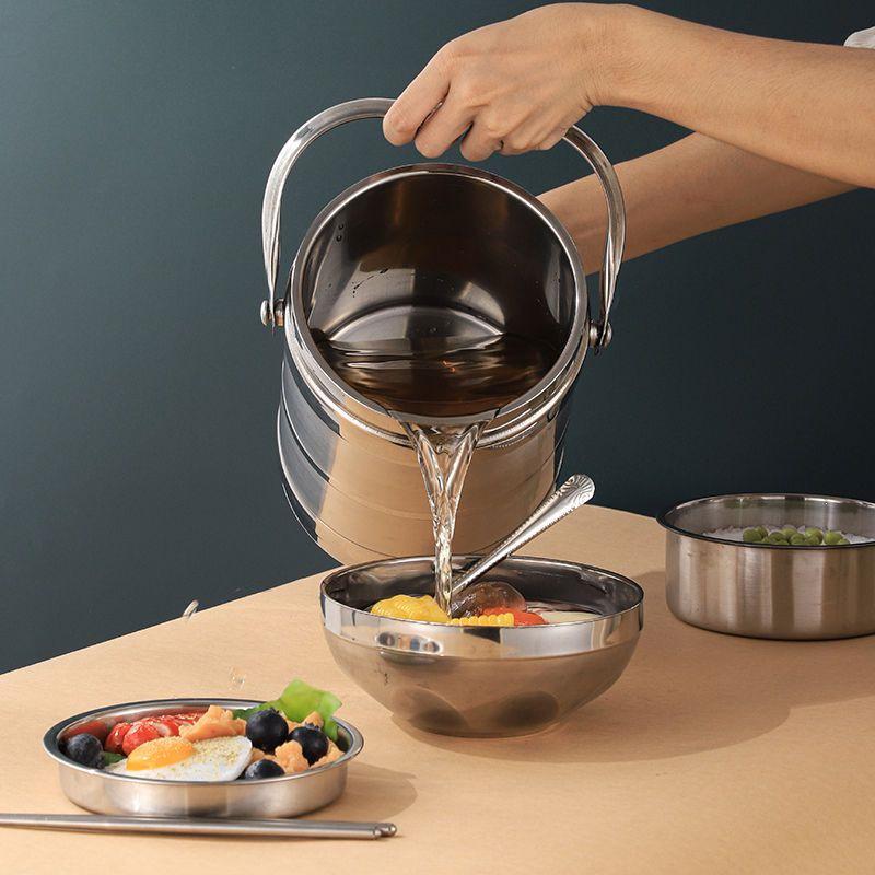 Large Capacity Stainless Steel Insulated Food Container - Multi-Layer Bento Box with Handle