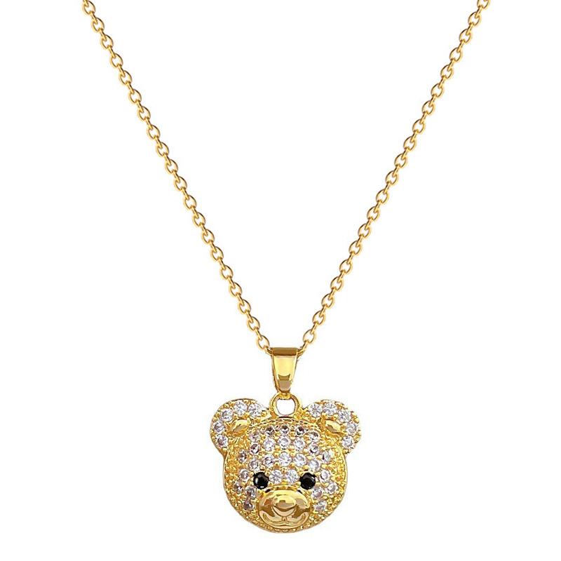 Light Luxury Temperament Gorgeous Full Of Diamonds Cute Bear Necklace Female Versatile Collarbone Chain Titanium Steel Chain