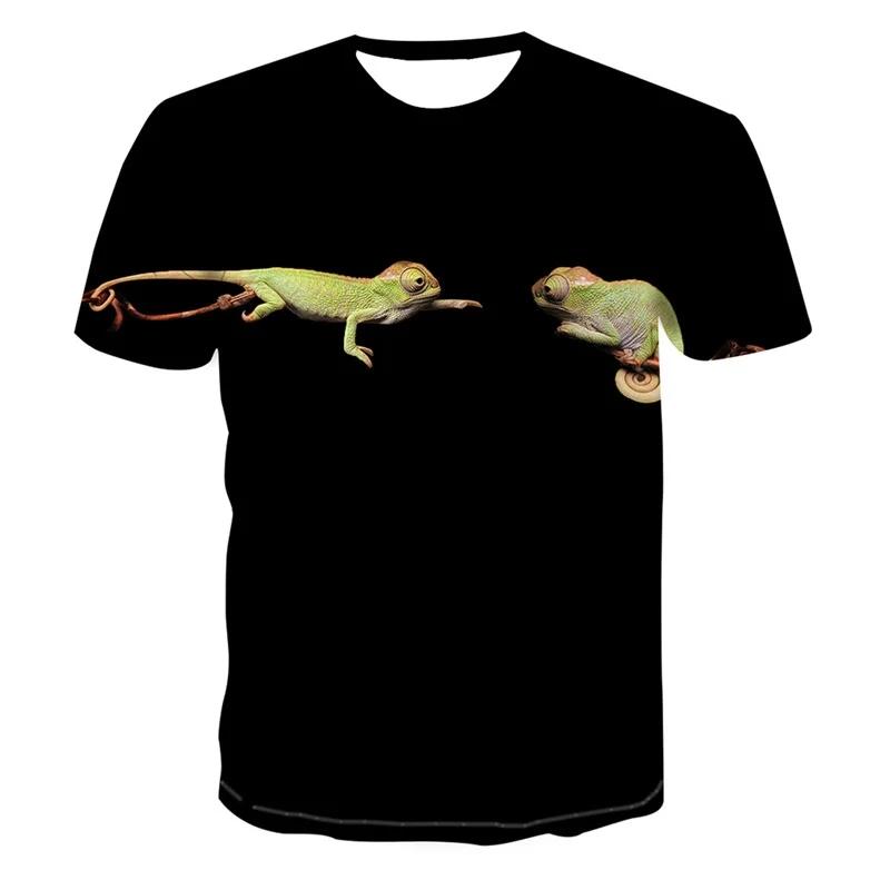 Summer Hot Selling Reptile Lizard Pattern Printed T-shirt Fashion Chameleon Plus Size Hip-Hop Street O-Neck Casual Top