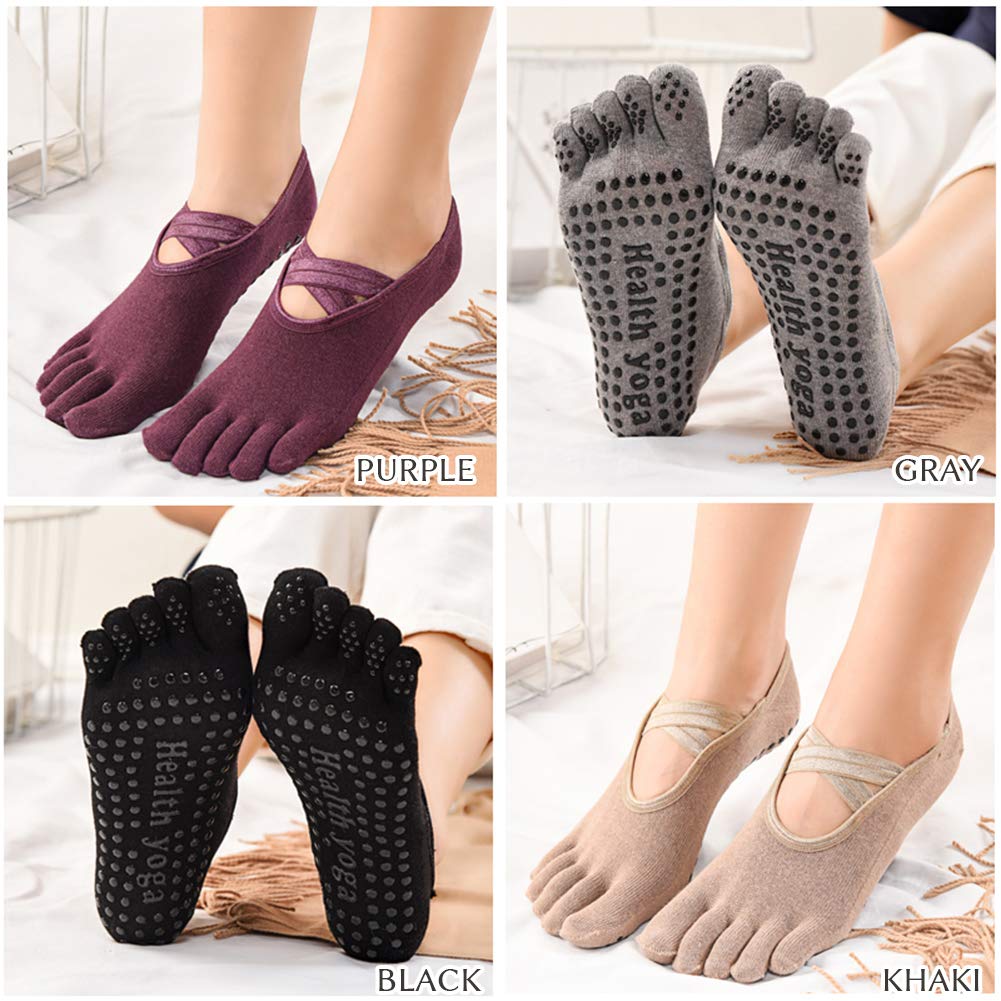 Yoga Socks with Socks for Sports and Sizes Set of 4 Win.Deeper Women's Five-Toe Non-Slip Outdoors, 22-25cm, (Set A)