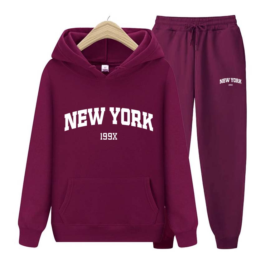 Trainingsanzug 2-teiliges Set 199X New York Print Sweatshirt Hoodies Sweatshirt + Hosenanzug Hoodie Sportbekleidung Jogging Herren-Sets