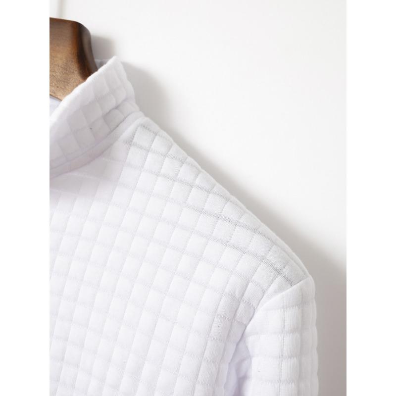 Men Waffle Quarter Zip Long Sleeve Shirt Stand Collar Casual Top With Contrast Pocket Details