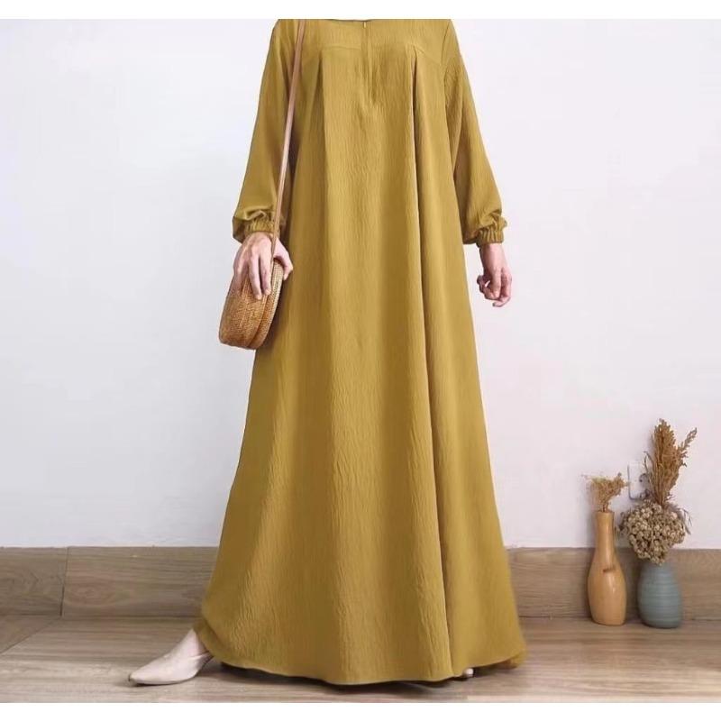 Dámské jednobarevné šaty s dlouhým rukávem s kulatým výstřihem a kulatým výstřihem