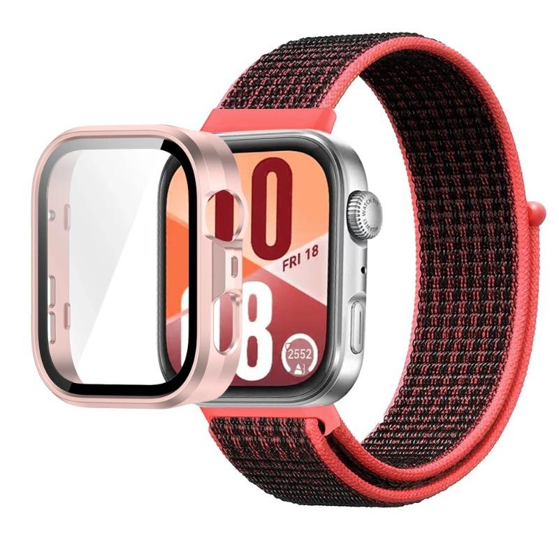Pasek Nylonowy+Etui PC do Huawei Watch Fit 3/4/4 Pro Chroniące przed Upadkiem+Wygodna Oddychająca Opaska na Nadgarstek Correa