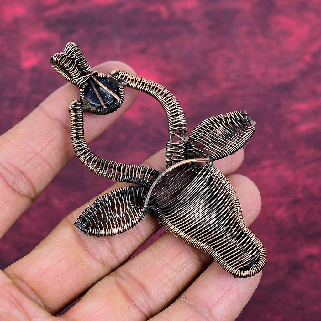 Blue Sunstone Pendant Copper Wire Wrapped Cow Face Pendant Real Gemstone Jewelry