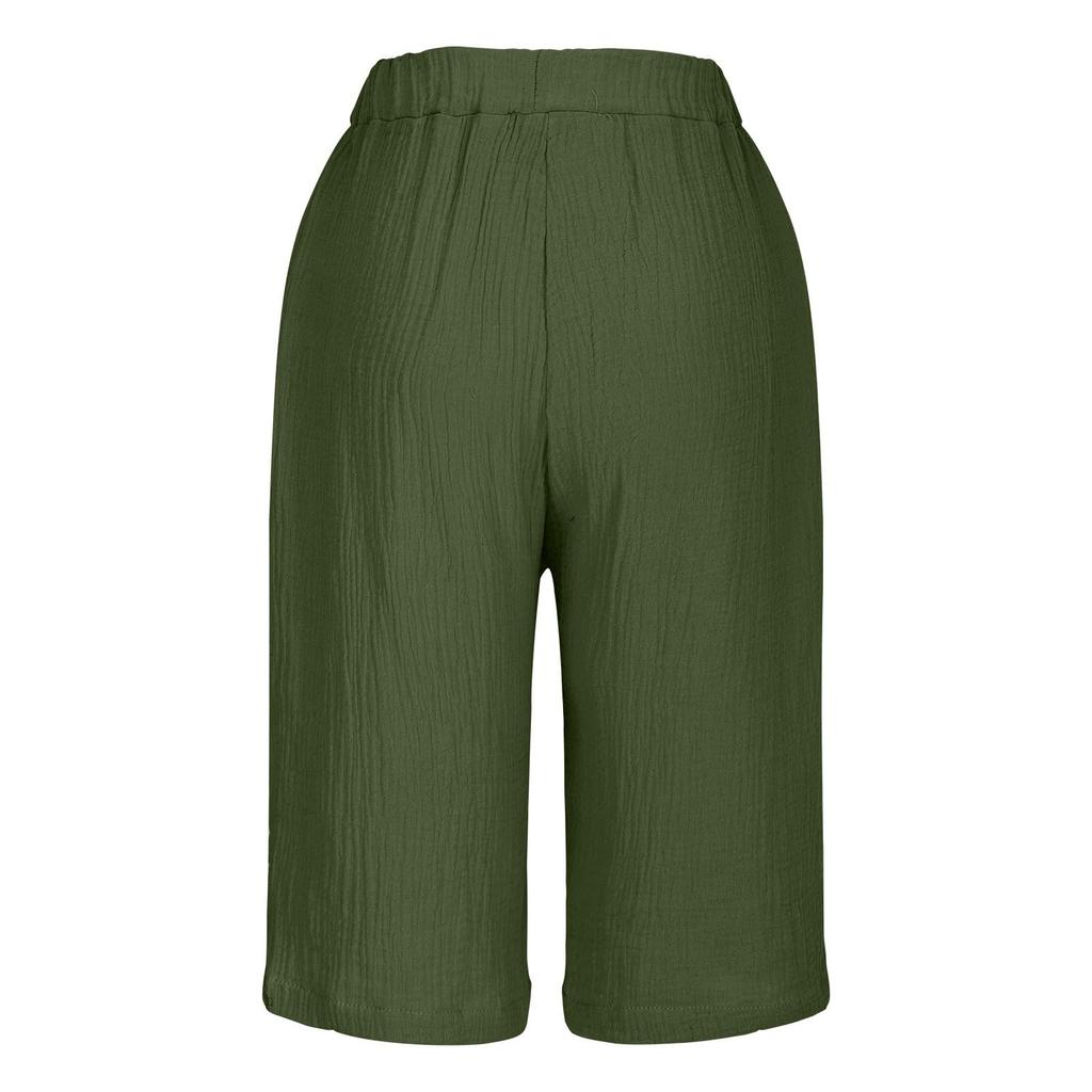Women's Fashion Cotton-Linen Blend Pocket Elastic Waist Loose-Fit Casual Cropped Pants