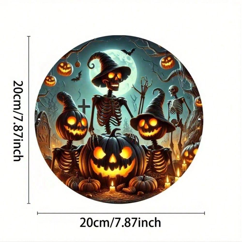 

8 Inch Halloween Pumpkin Scarecrow Tin Sign, Rustic Metal Poster for Wall Decor