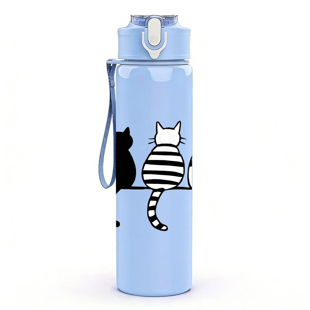 1PC Black White Cat Silhouette Group Print 750ml Color Plastic Sports Water Bottle Leakproof Flip Straw Lid Suitable for Sports Office Home Use