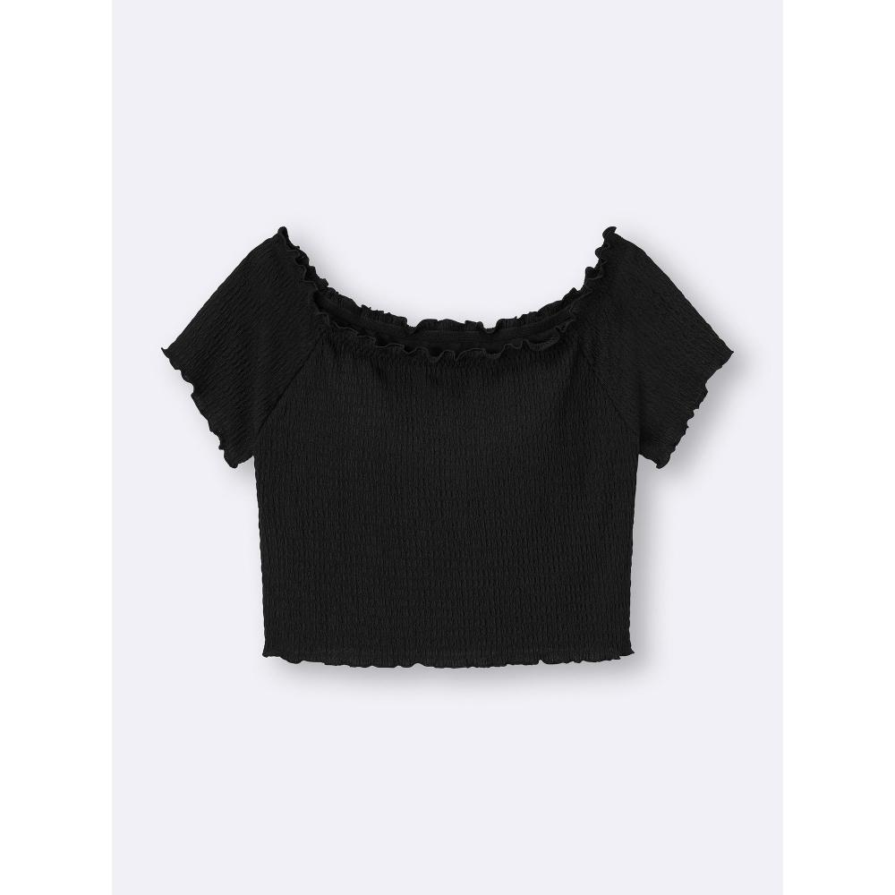 GU by Uniqlo BH Feel Cropped Raffung Off-Shoulder T-Shirt