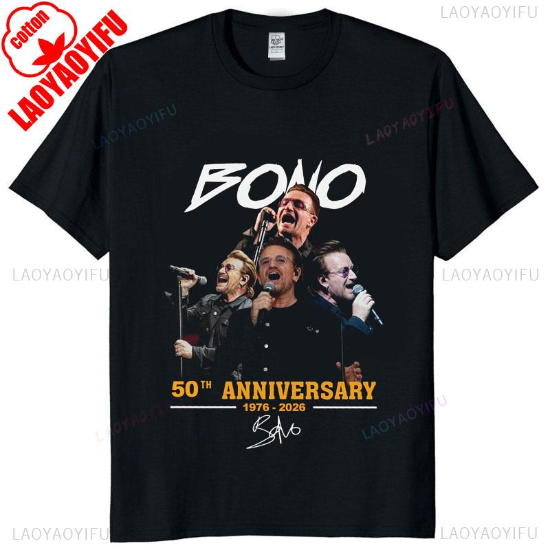 U2 Band 50th Anniversary 19762026 Tribute Signatures Graphic T Shirt Unisex Cotton Vintage Rock Casual Street Style Tee