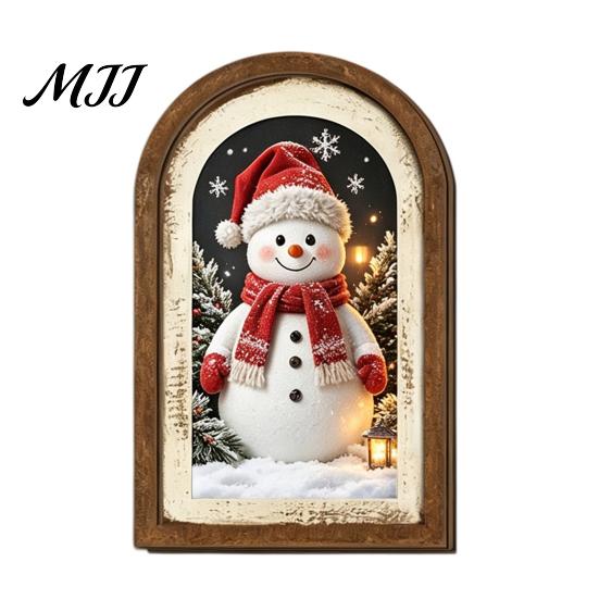 Farmhouse Christmas Tree Decorations Vintage Arched Wooden Wall Art, Double Layer Wood Framed Sign, Bedroom Winter Ornaments Xmas Print Hanging Decor