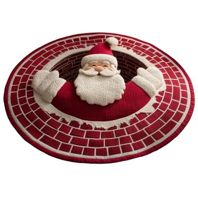 60*60cm Christmas Round Carpet 3D Special-shaped Red Santa Claus Floor Mat Atmosphere Decoration Anti-Slip Entrance Carpet