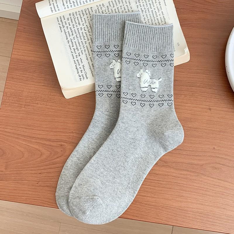 Pastoral Socks Pure Cotton Tube Socks Season Flocking Cute Three-Dimensional Cartoon Cotton Stockings Women