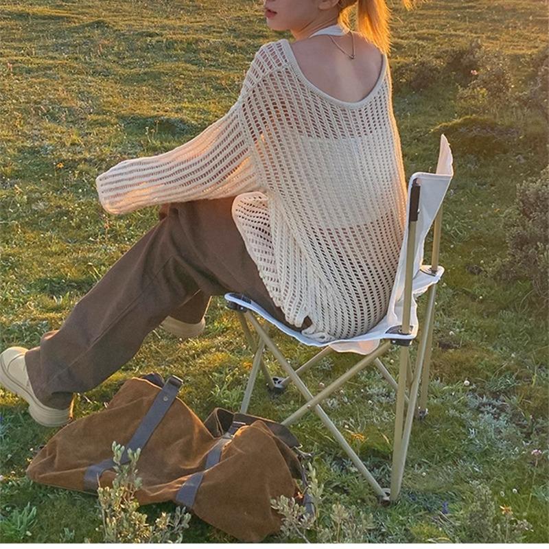 Fashion Loose Long Sleeve Hollow Out Knitted Sweater Women Casual Outer Blouse Thin Hollow Spring Summer Covers Up Long Air-conditioning Shirt Top