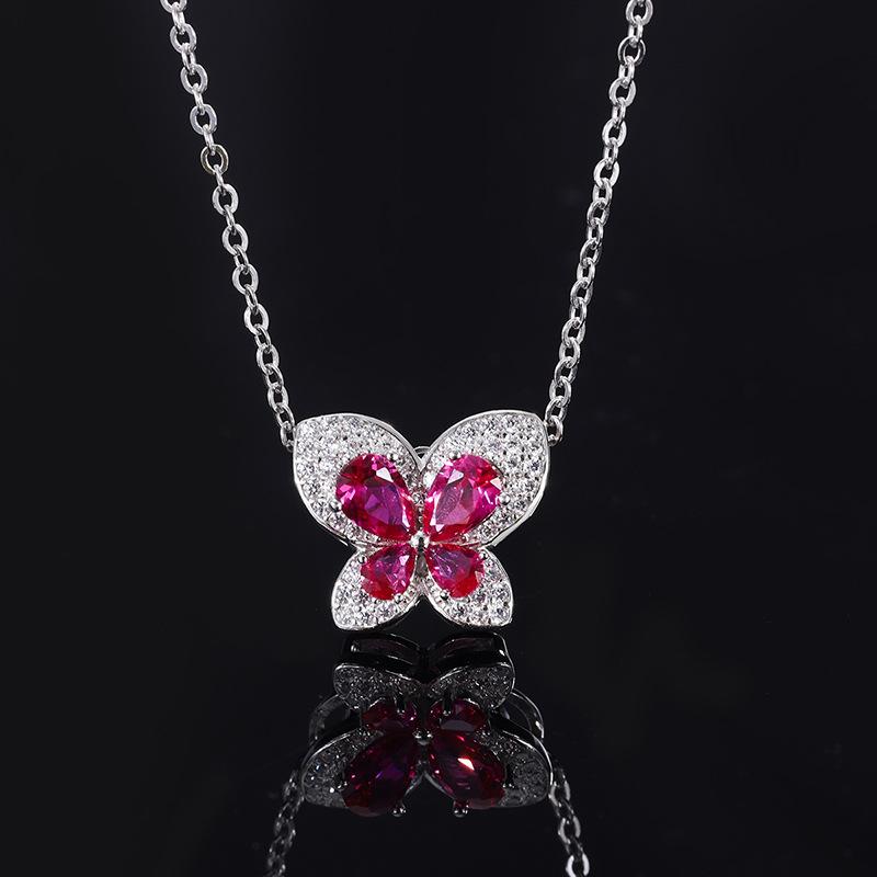 

Jewelry Copper Bottom Gold-Plated Trend Line Simulation Red Corundum Bow Necklace Pendant