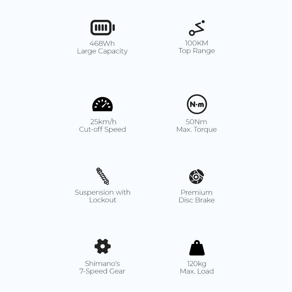 Foride Roamer 1 E-bike with 468Wh Embedded Removable Battery and Shimano 7-Speed Gears