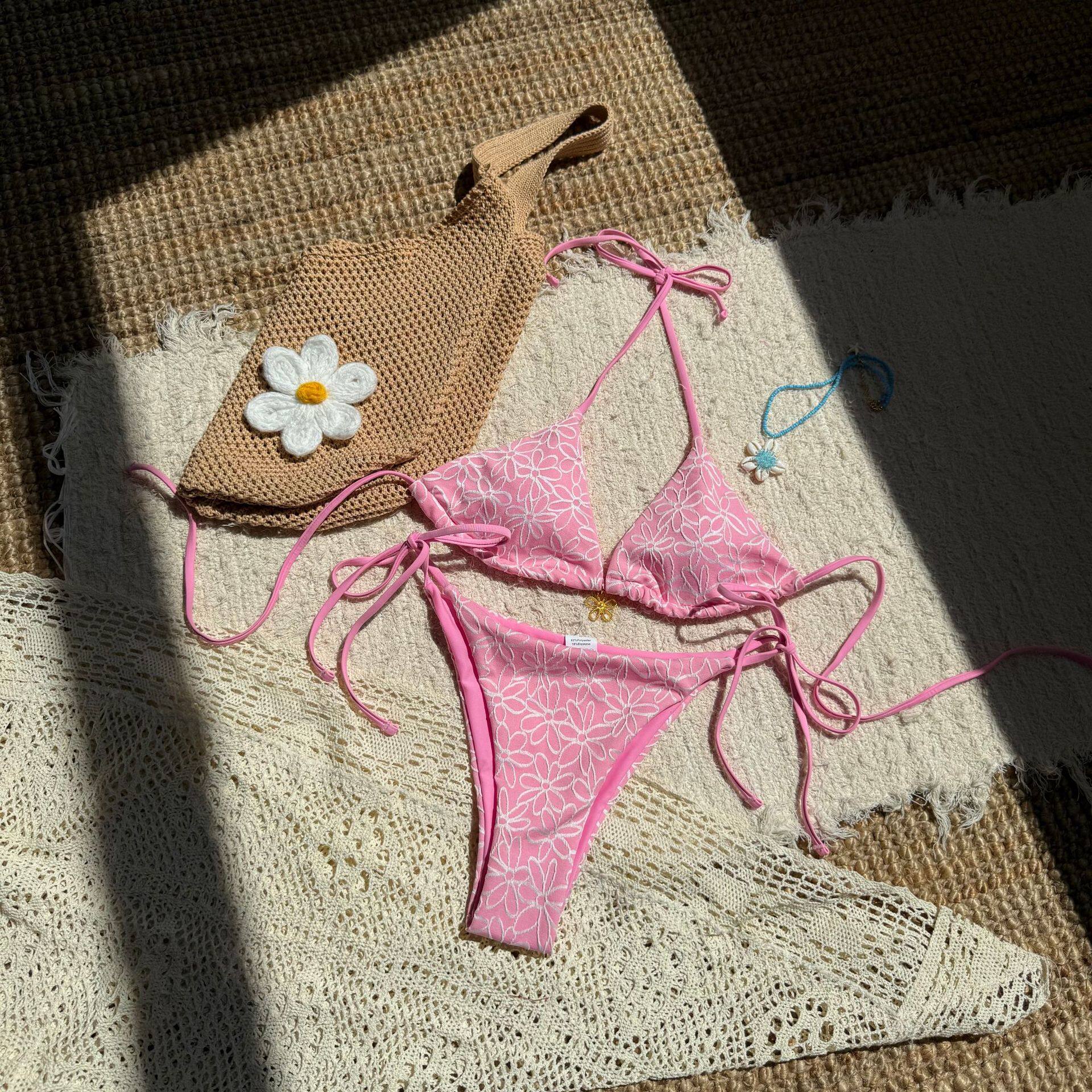 

Women Sexy Push Up Bikini Set Two Piece Swimsuit High Waisted Halter Neck Bohemian Holiday Print Summer S розовый