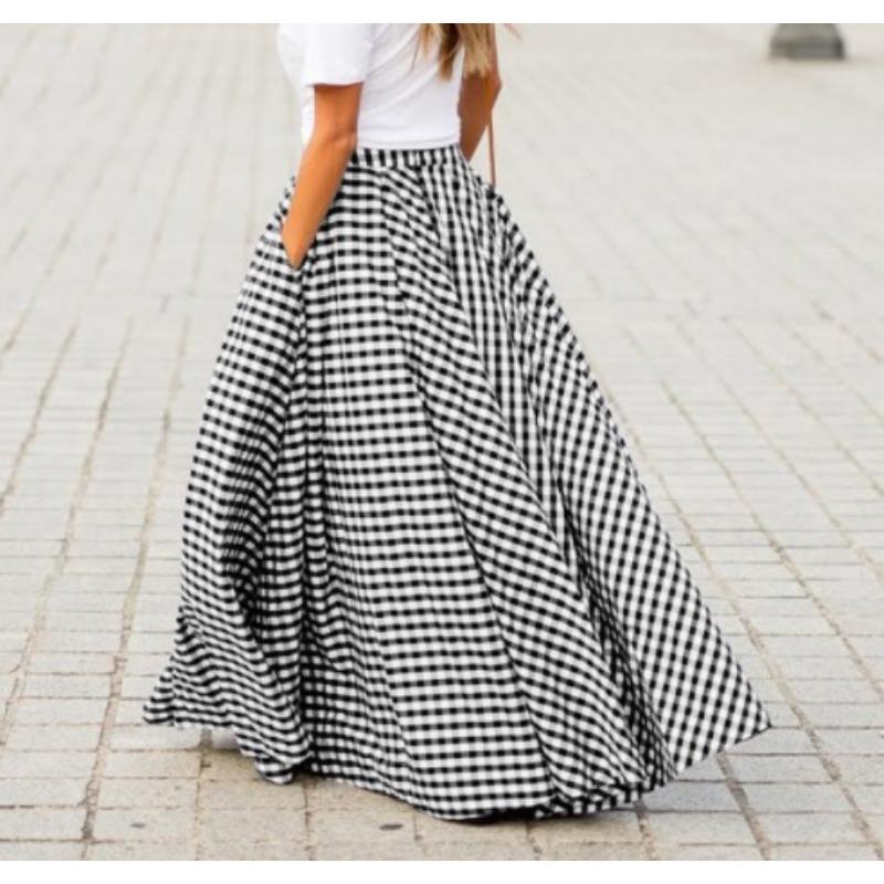 JKASHDK Женские повседневные юбки в клетку на лето и весну S чёрный