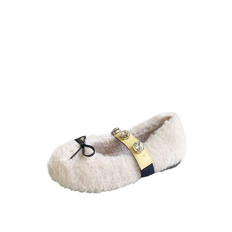 Bow-tie Mao Mao Shoes Ins European and American One-word Buckle with Round Head Ballet Shoes Gentle Wind Shallow Mouth Flat-soled Single Shoes Women