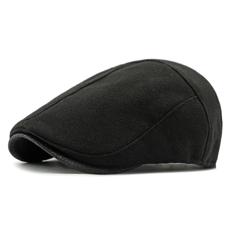 Шерстяная шапка мужская осенне-зимняя берет британская ретро женская шляпа Forward Hat бархатная теплая кепка с козырьком чёрный