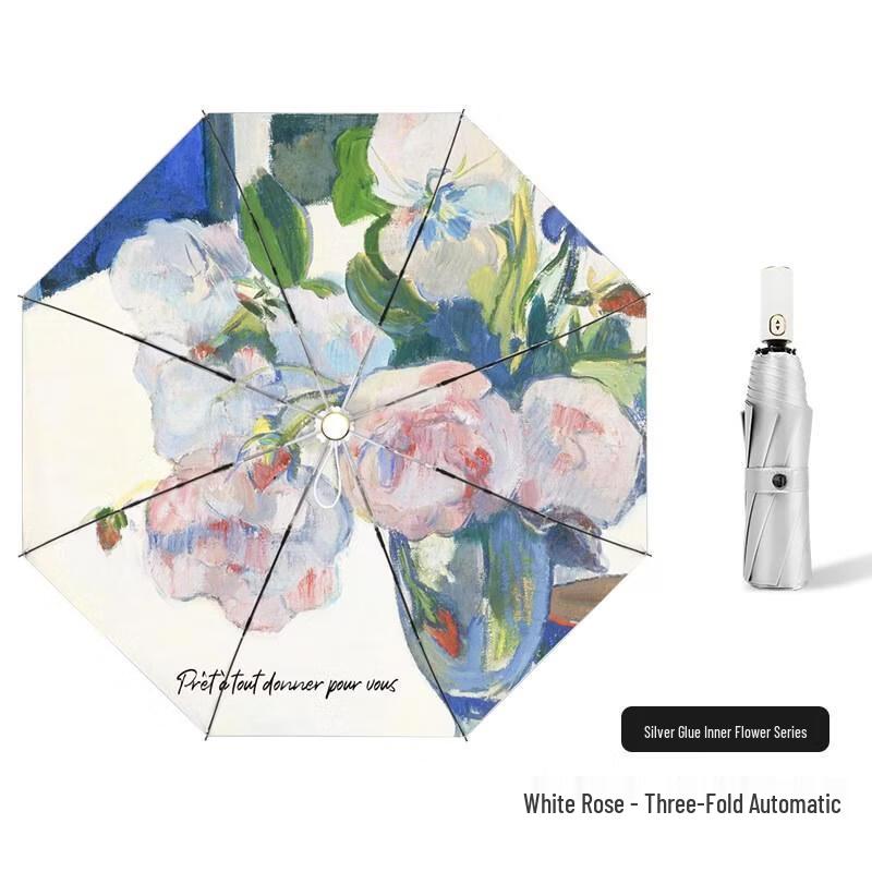 Xiaobu Forest Automatic White Rose Sun & Rain Umbrella