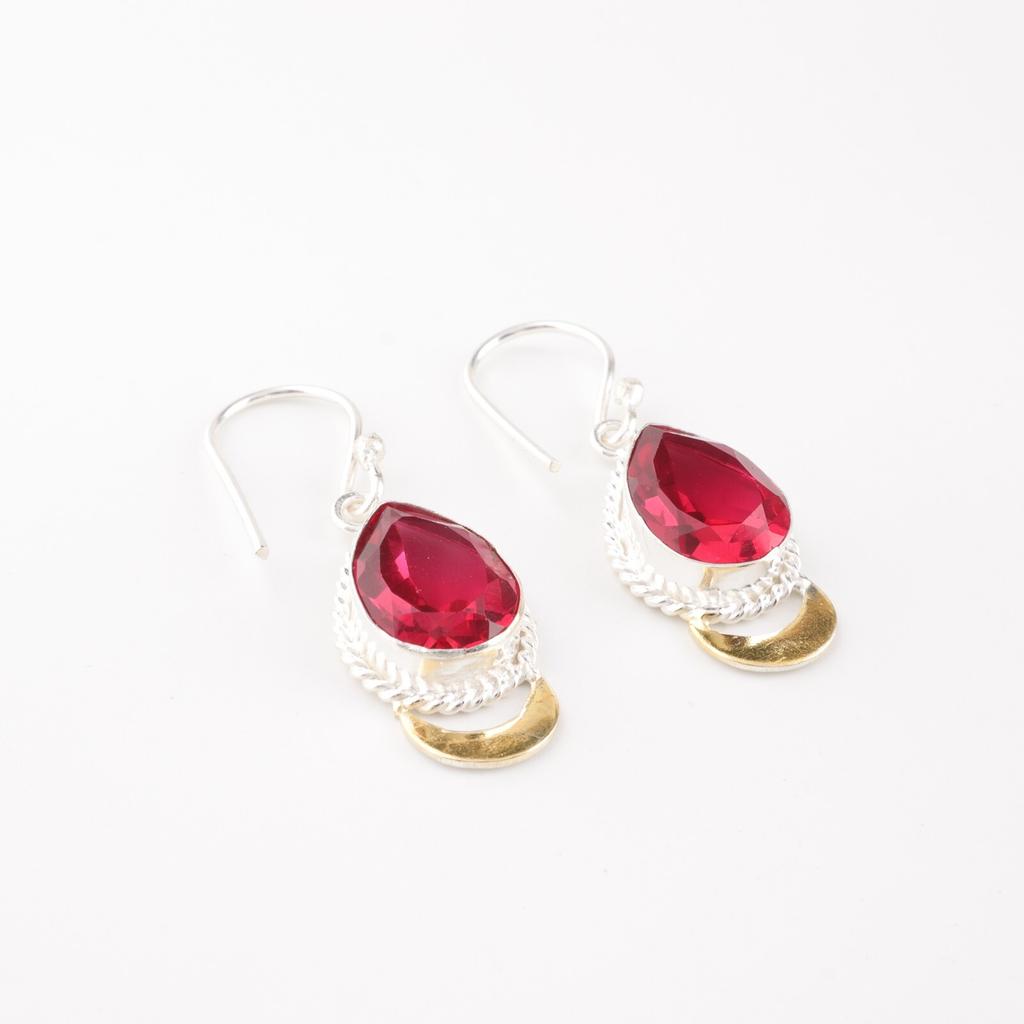 Pink Rubellite Gemstone 925 Solid Silver Jewelry Handmade Stylish Earrings 1.5" EE-162-1