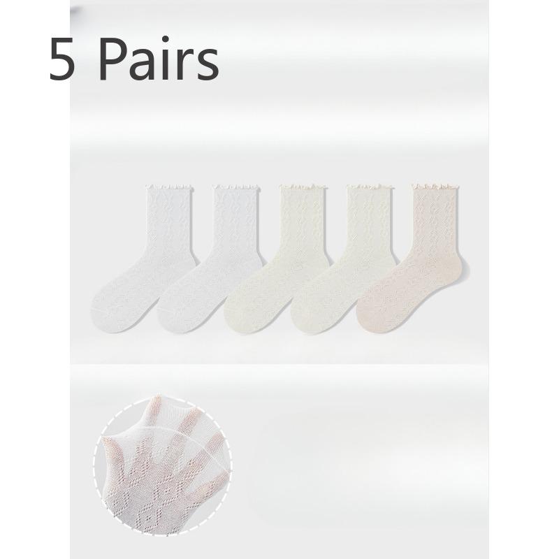 5 Pairs of Women's Summer Thin Style All Kinds of Mesh Hollow Wooden Ear Side Tube Stack Socks