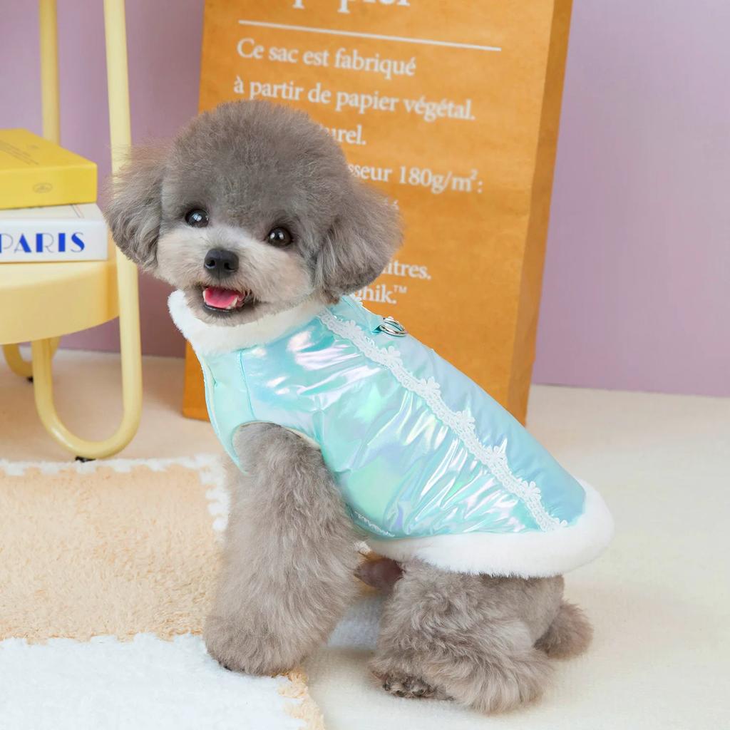 Autumn Winter Dog Clothes Solid Color Dog Cotton Clothes Patterned Sequins Plush Small and Medium-sized Dog Pet Clothes Puppy