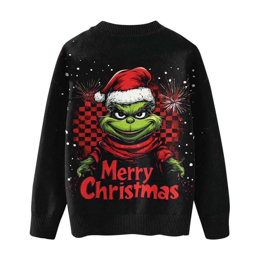Ladies' Fashionable Casual Long Sleeved Cute Print Round Neck Knitted Yarn
