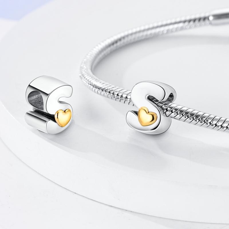 Hodí se na originální náramek DIY přívěsky s abecedou A-Z Korálek Měď Zirkon Cubic Zirconia Dopis lásky Visací přívěsek Šperky Dárek